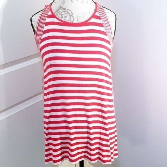 MAX STUDIO Red/Cream Striped Sleeveless Top Large - Like New - Picture 1 of 8
